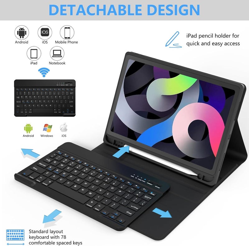 TaIYanG for iPad Air 11 inch M2 Case with Keyboard 10.9 inch for iPad Air 5 2022/iPad Air 4th Gen Keyboard Case with Pencil Holder, Wireless Keyboard for Air 11" M3/M2 (2025/2024)/iPad Air 5/4 - Image 5